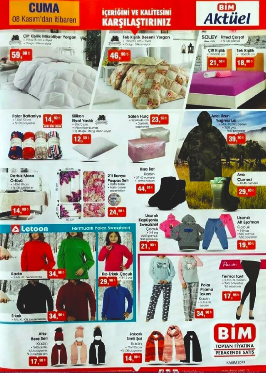 BİM Ev Tekstili Aktüel Ürünleri – 8 Kasım 2019