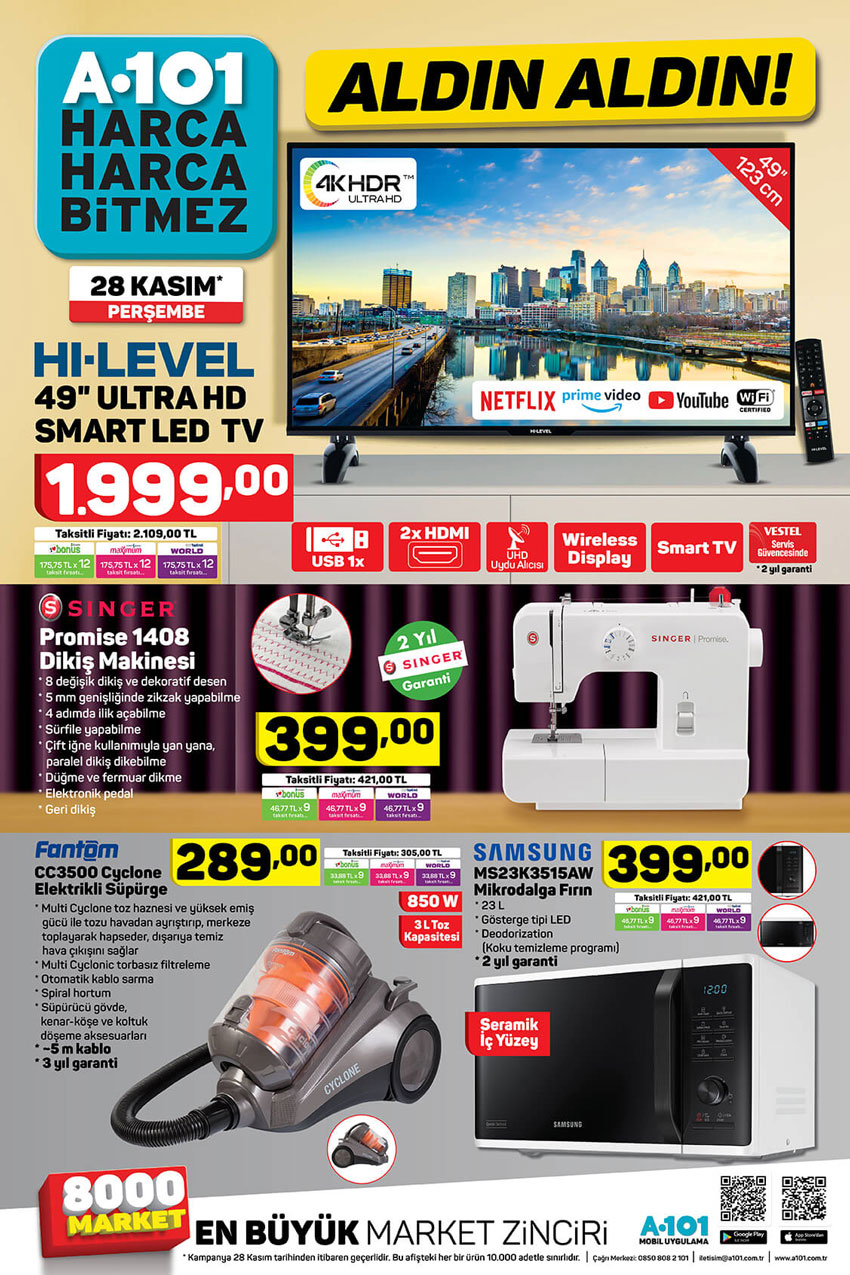 A101 Büyük Kasım Sonu İndirimi TV ve Elektronik Aktüel – 28 Kasım