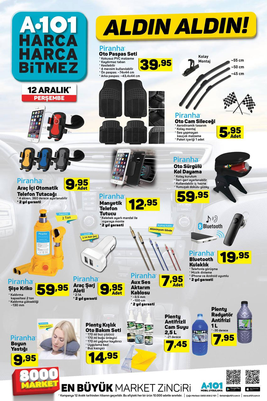 A101 12 ARALIK 2019 Büyük Araba Ürün Fırsatları