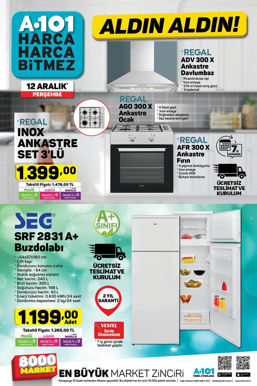 A101 Beyaz Eşya ve Ankastre Ürünleri 12 Aralık Kataloğu