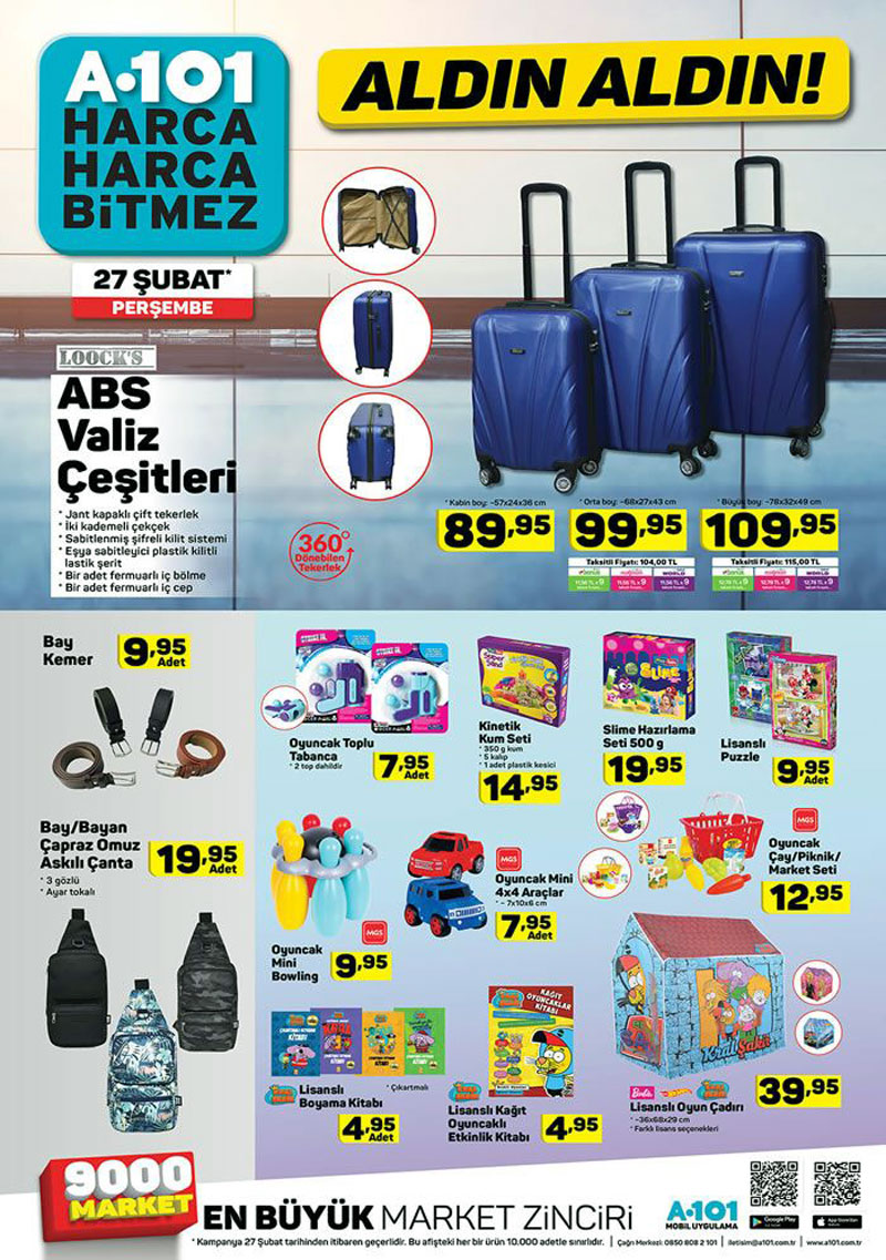 A101 AKTUEL 27 SUBAT SEYAHAT URUNLERI VALIZ FIRSATLARI