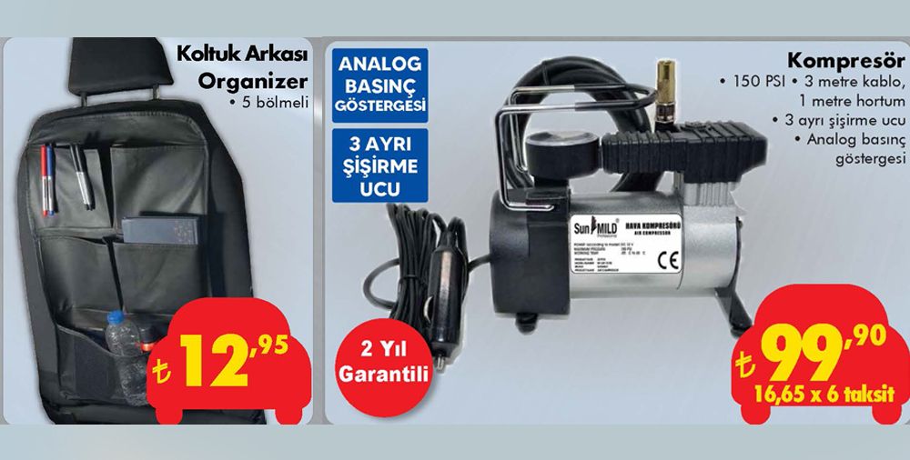 Koltuk arkası organizeri ve komprasör