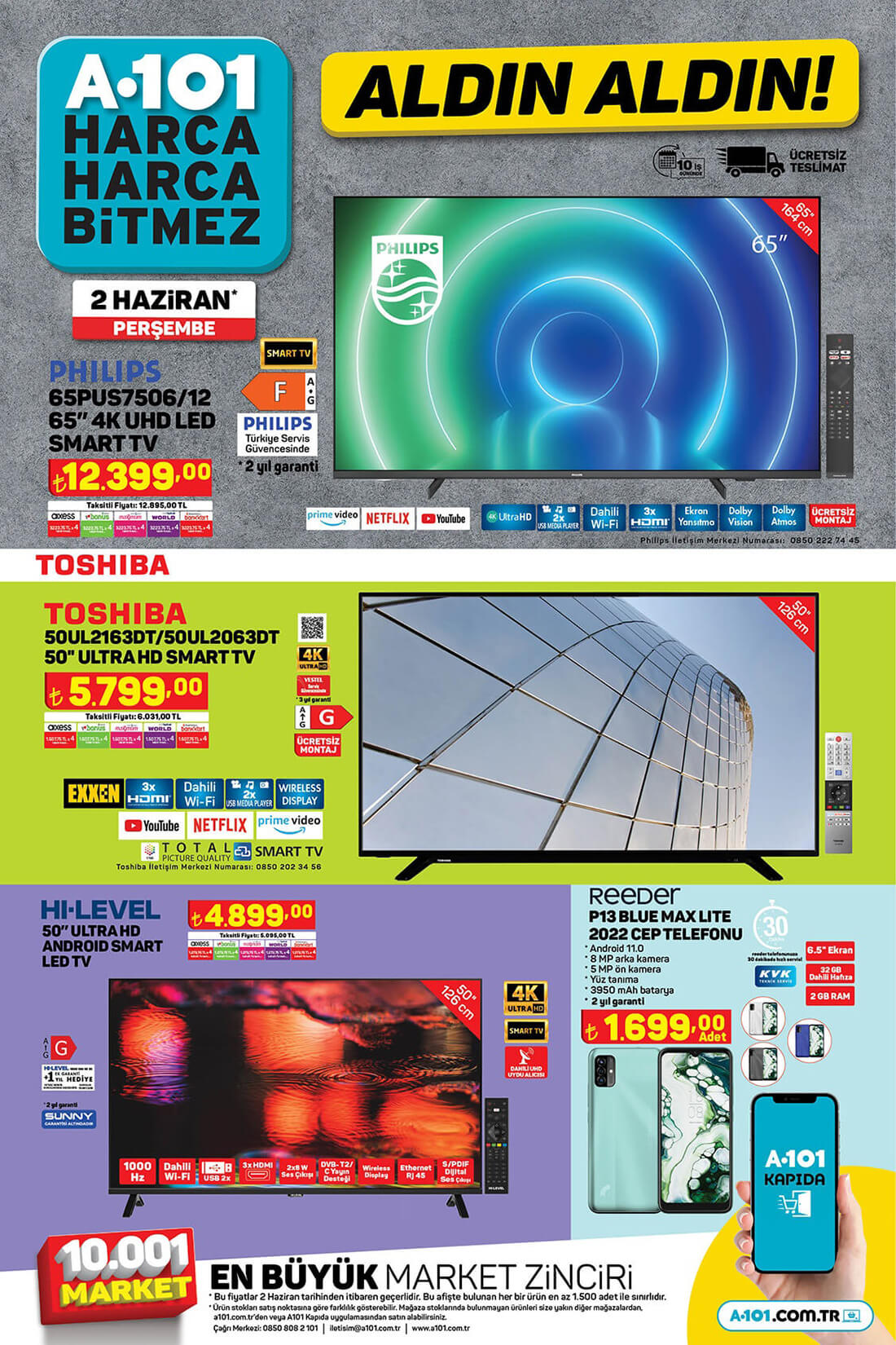 A101 2 Haziran 2022 Televizyon Ürünleri Aktüel Kataloğu