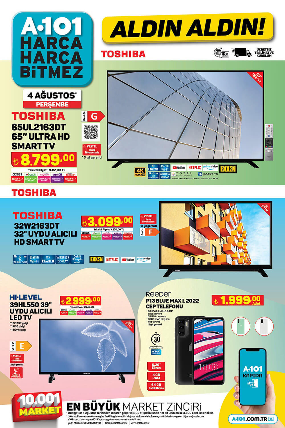 A101 4 Ağustos 2022 Televizyon Ürünleri Aktüel Kataloğu