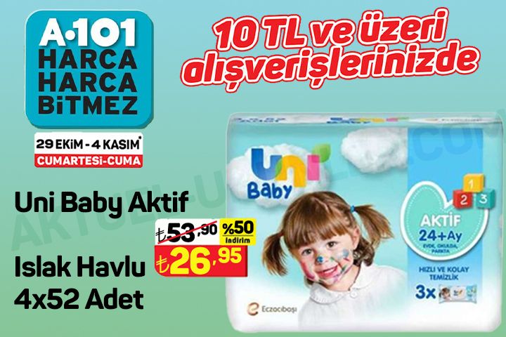 A101 29 EKİM Uni Baby Aktif Islak Havlu ürünü afişi