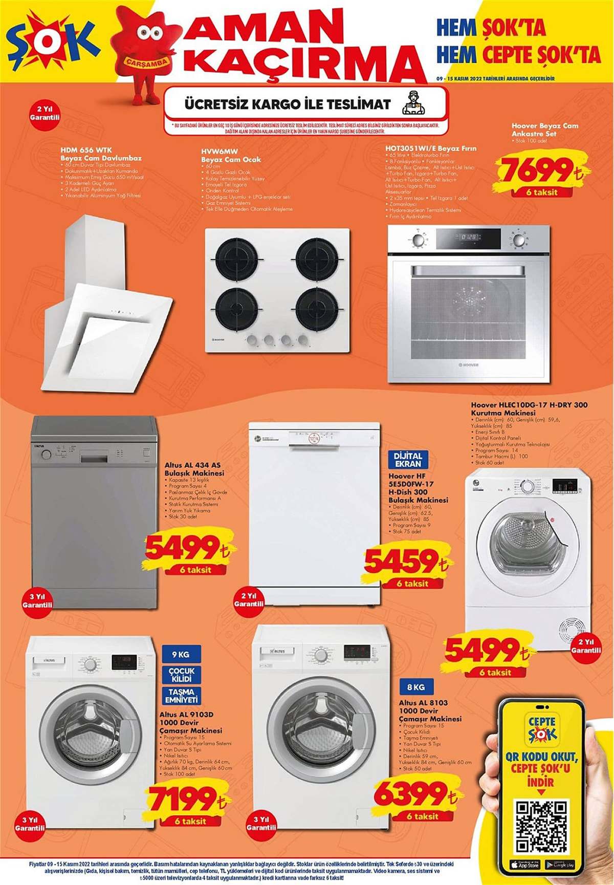 Şok Aktüel 9 kasım ankastre ürünleri, çamaşır bulaşık ve kurutma makinesi ürünleri