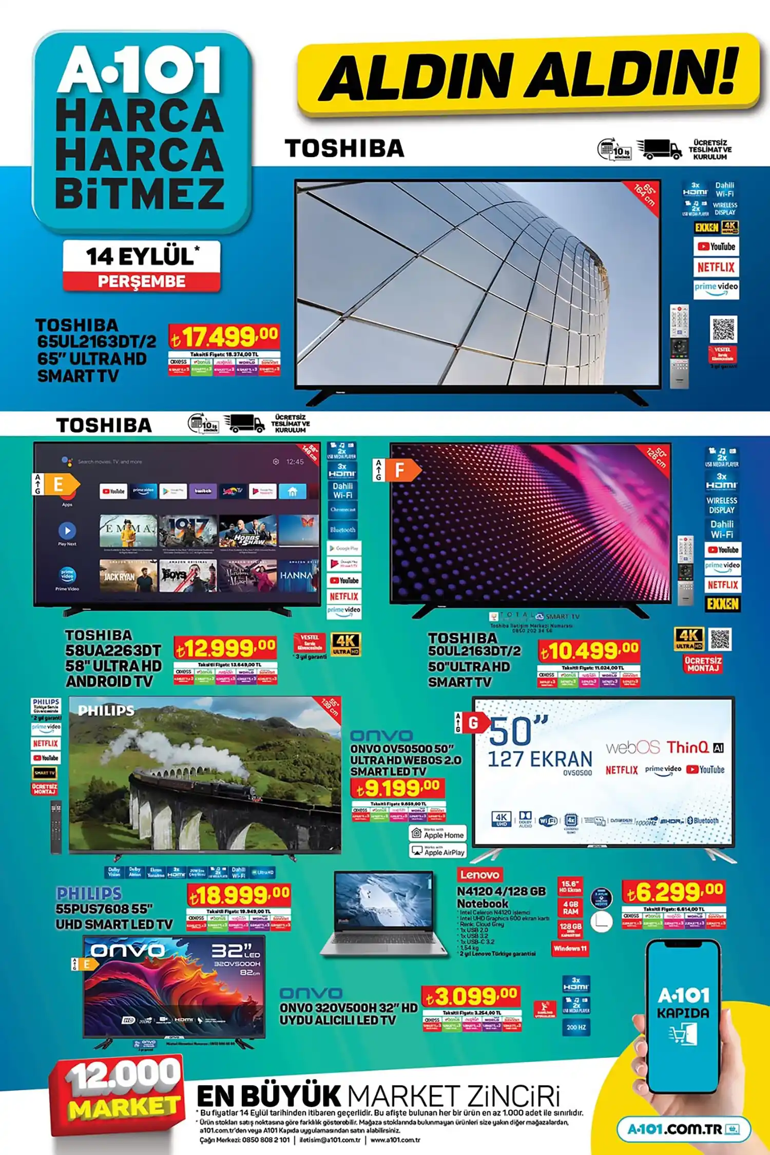 A101 14 Eylül 2023 Televizyonlar ve Bilgisayar Aktüel Kataloğu