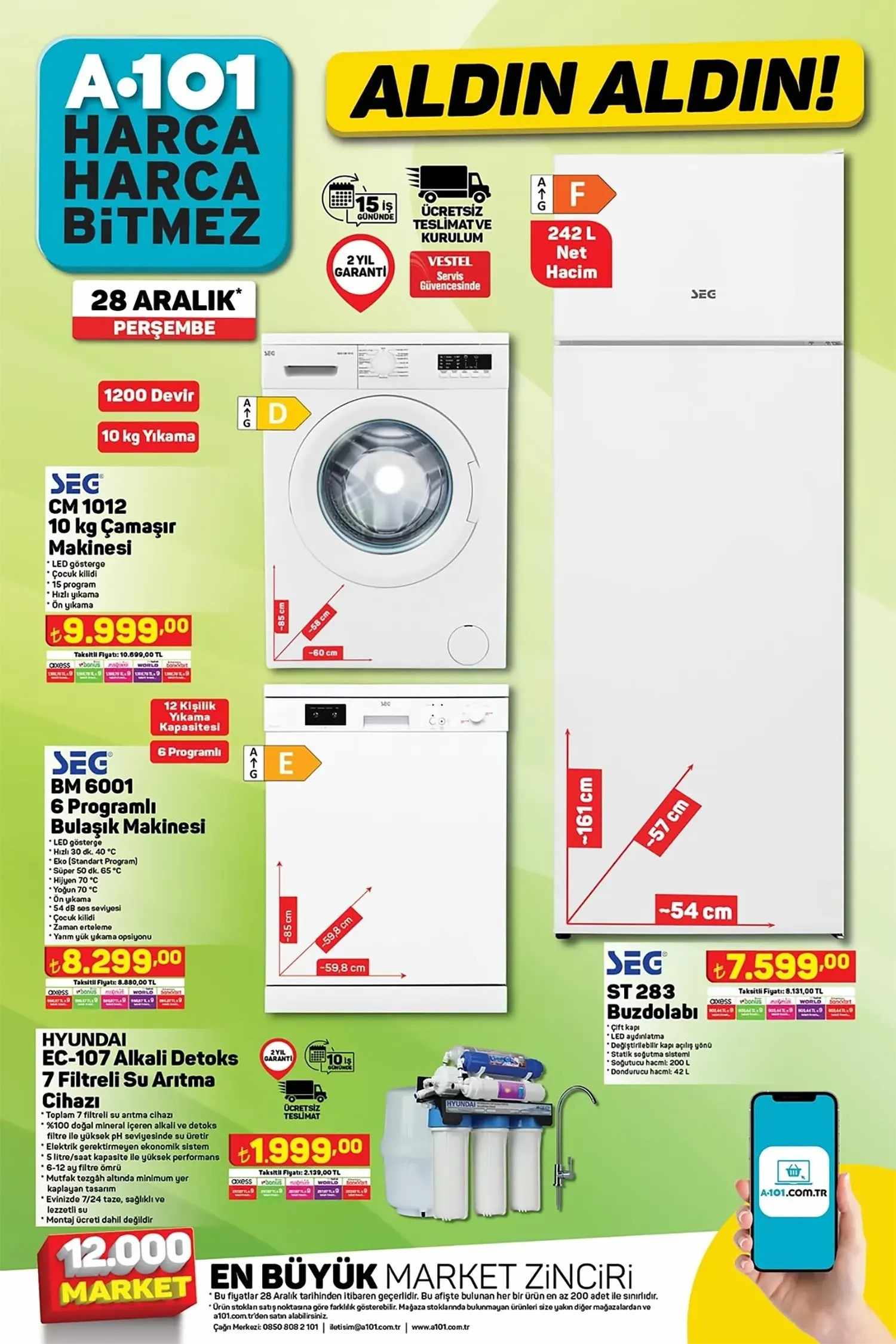A101 Beyaz Eşya Kataloğu 28 Aralık 2023 İndirimleri