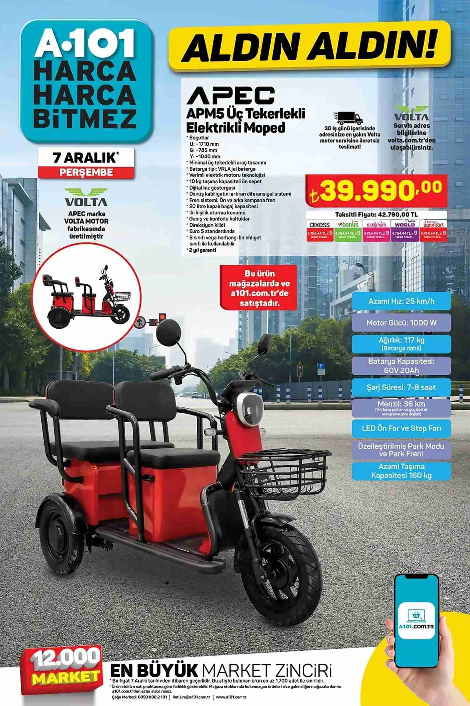 A101 Aktüel Elektrikli Moped Ürünü 7 Aralık 2023 Sayfası Hakkında Bilgi