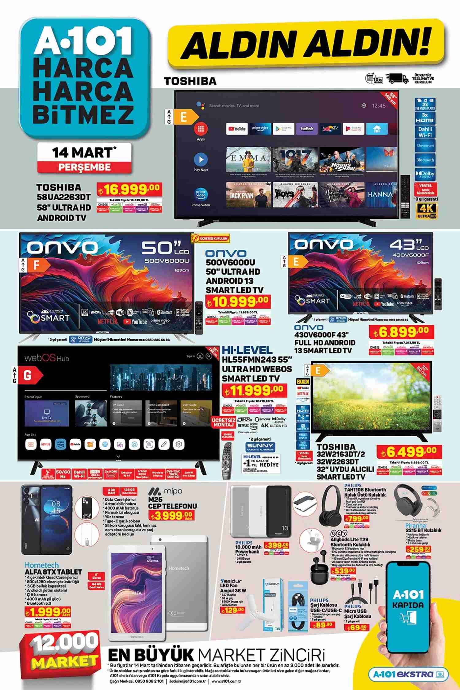 A101 Aktüel İndirimleri 14 Mart 2024 Televizyon Fırsatları Kataloğu