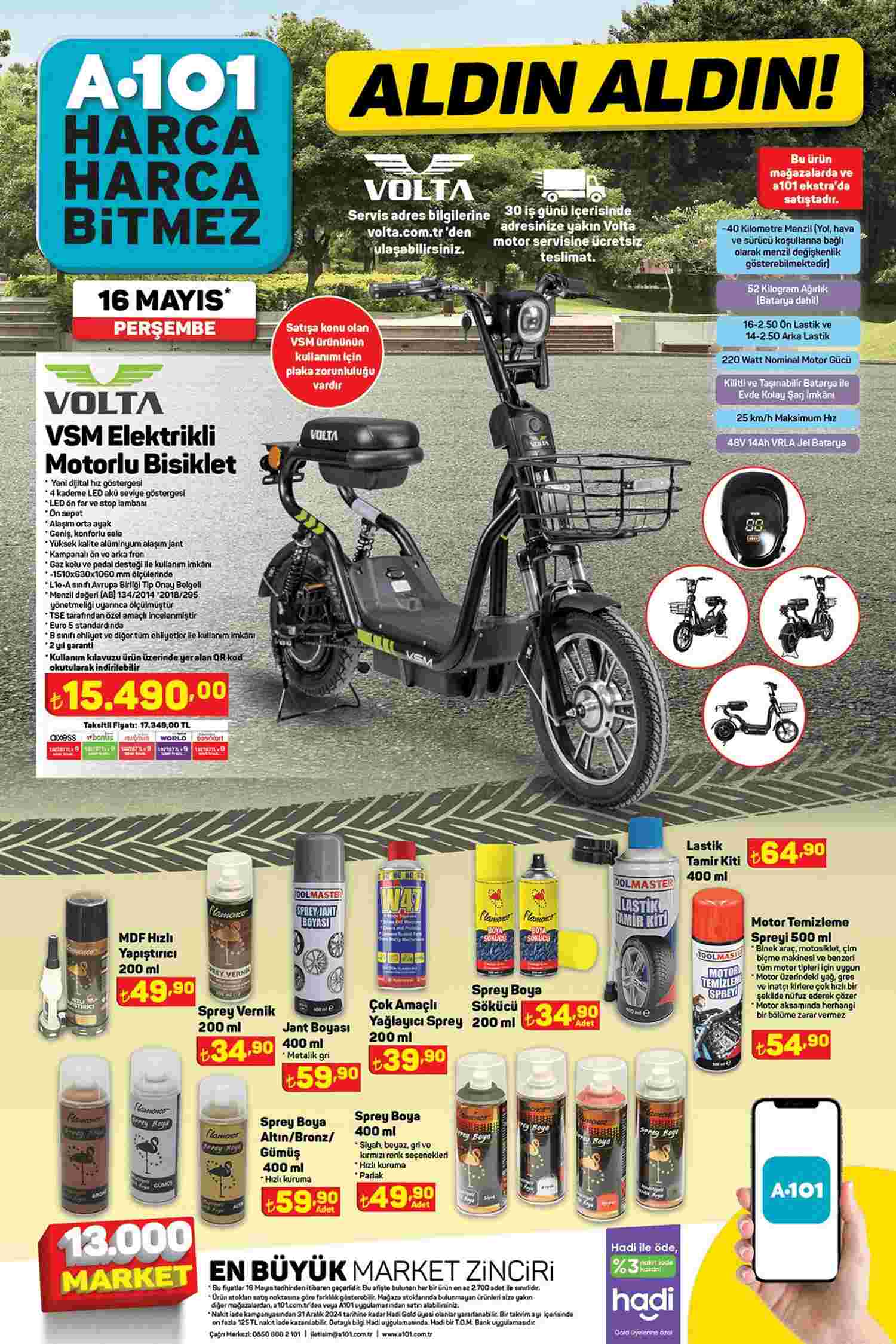 A101 16 Mayıs 2024 Volta Elektrikli Motorlu Bisiklet Kataloğu