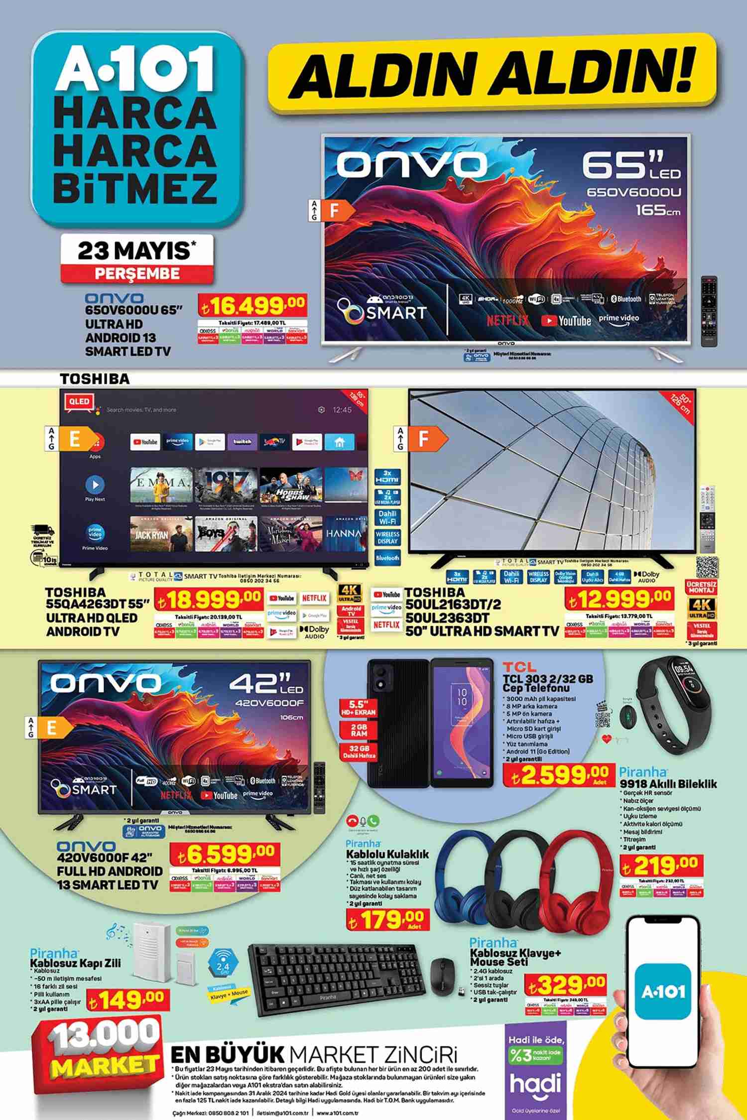 A101 23 Mayıs 2024 TV Ürünleri ve Elektronik Ürünler Kataloğu
