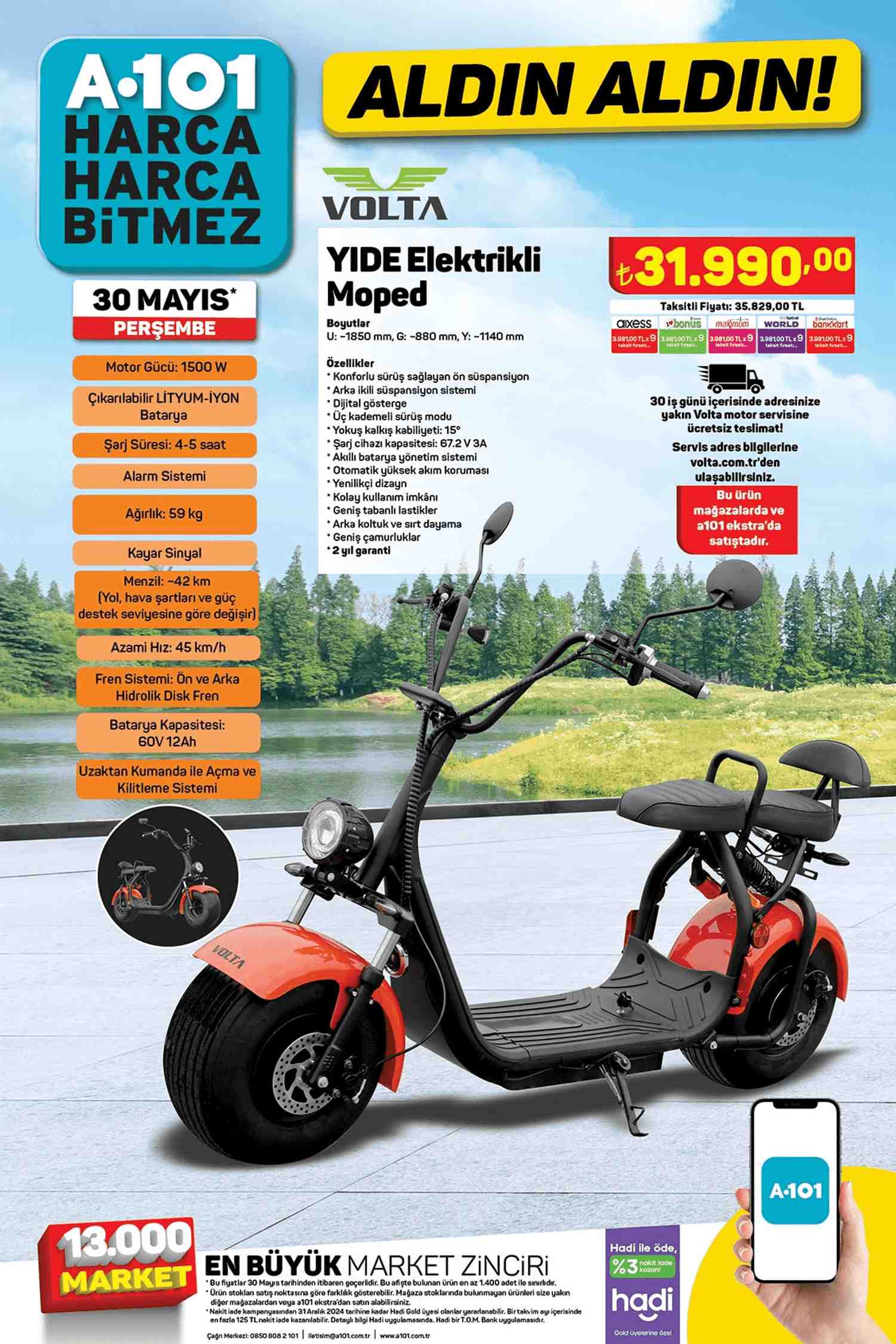 A101 30 Mayıs 2024 YIDE Elektrikli Moped Kataloğu