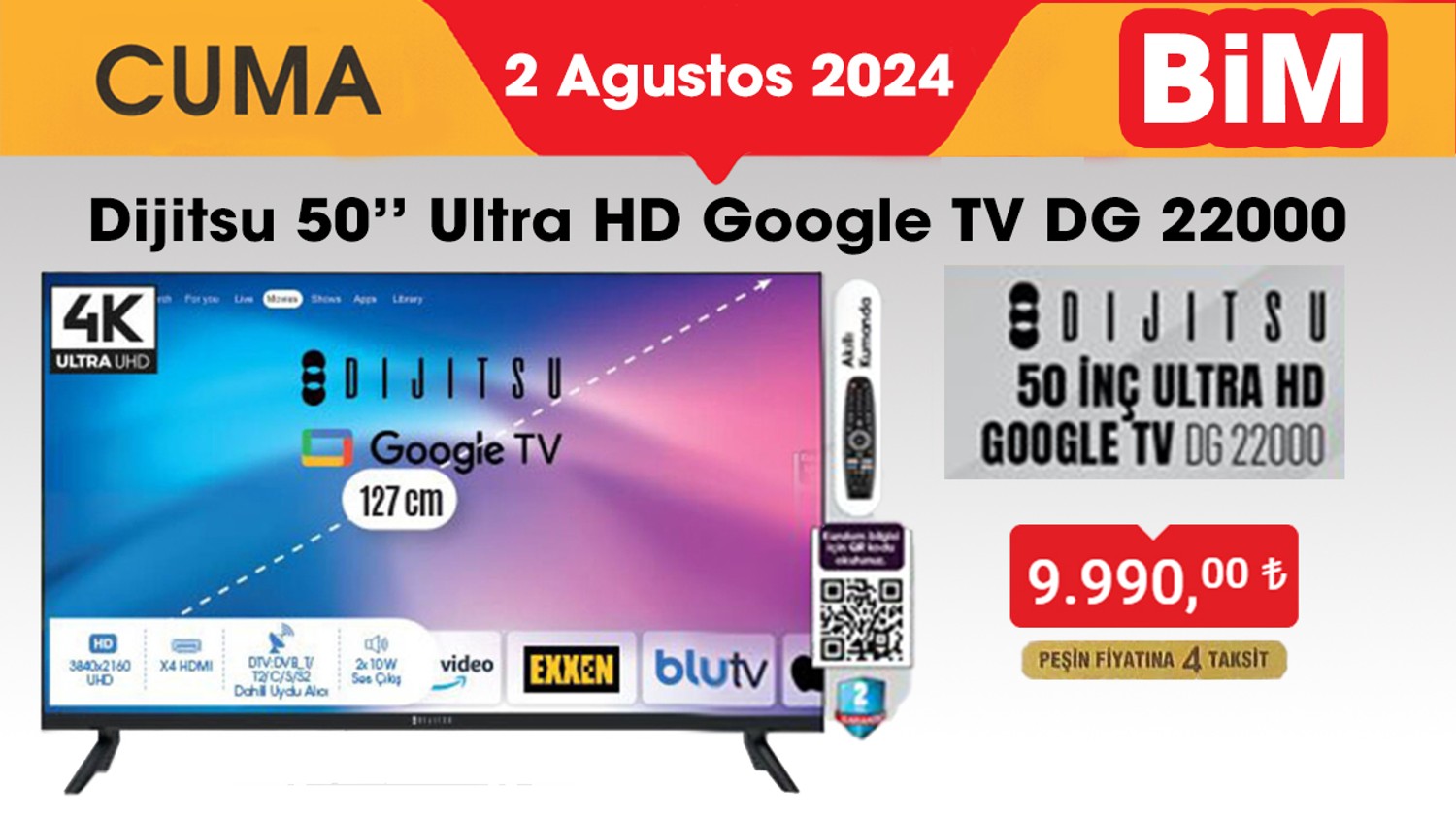 Dijitsu 50 İnç Ultra HD Google Tv - Bim 2 Ağustos