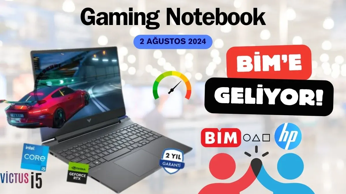 BİM 2 Ağustos 2024 kataloğunda yer alan HP Victus FA0008NT i5 Gaming Notebook