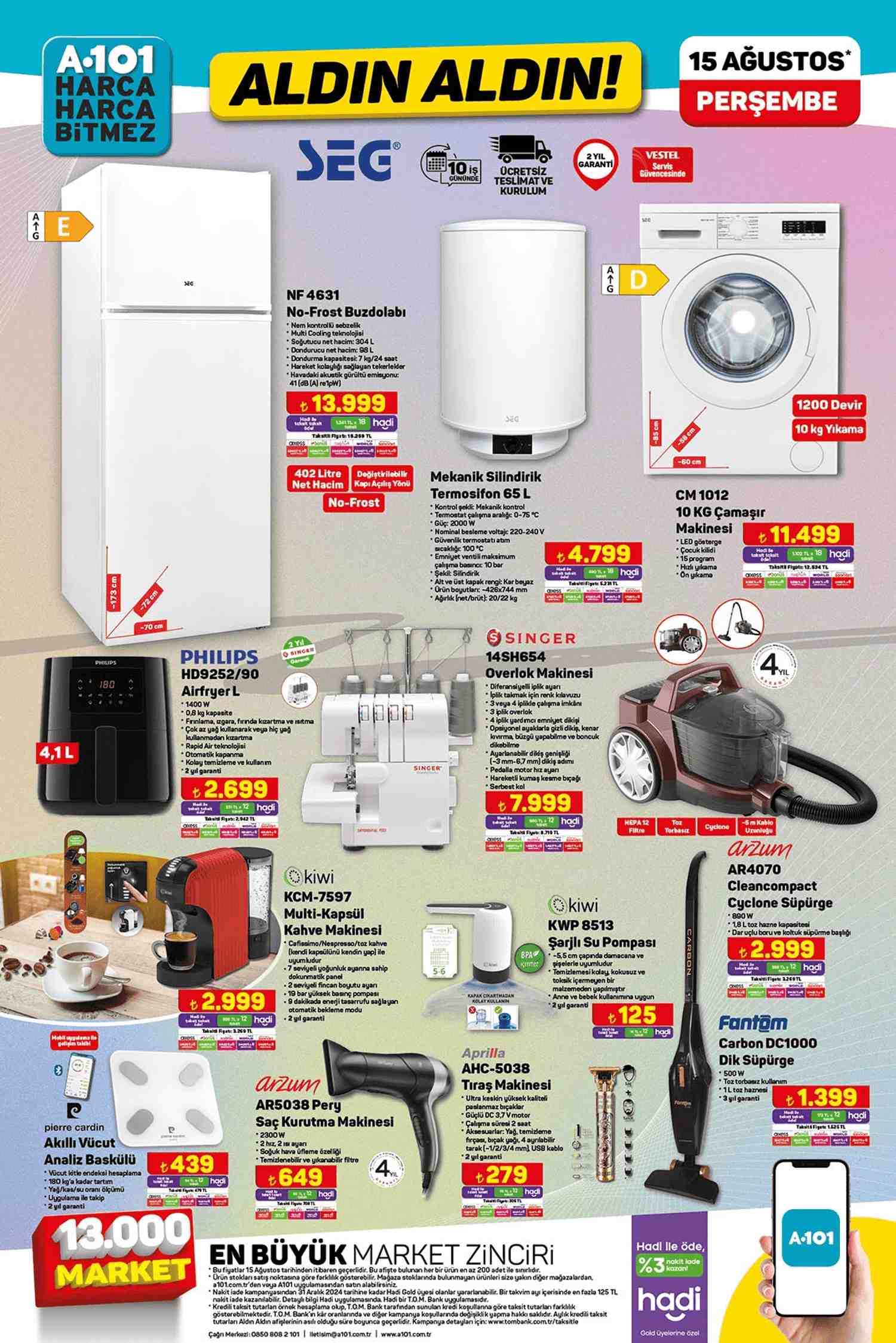 A101 15 Ağustos Beyaz Eşya Fırsatları ve Elektronik Ürünler