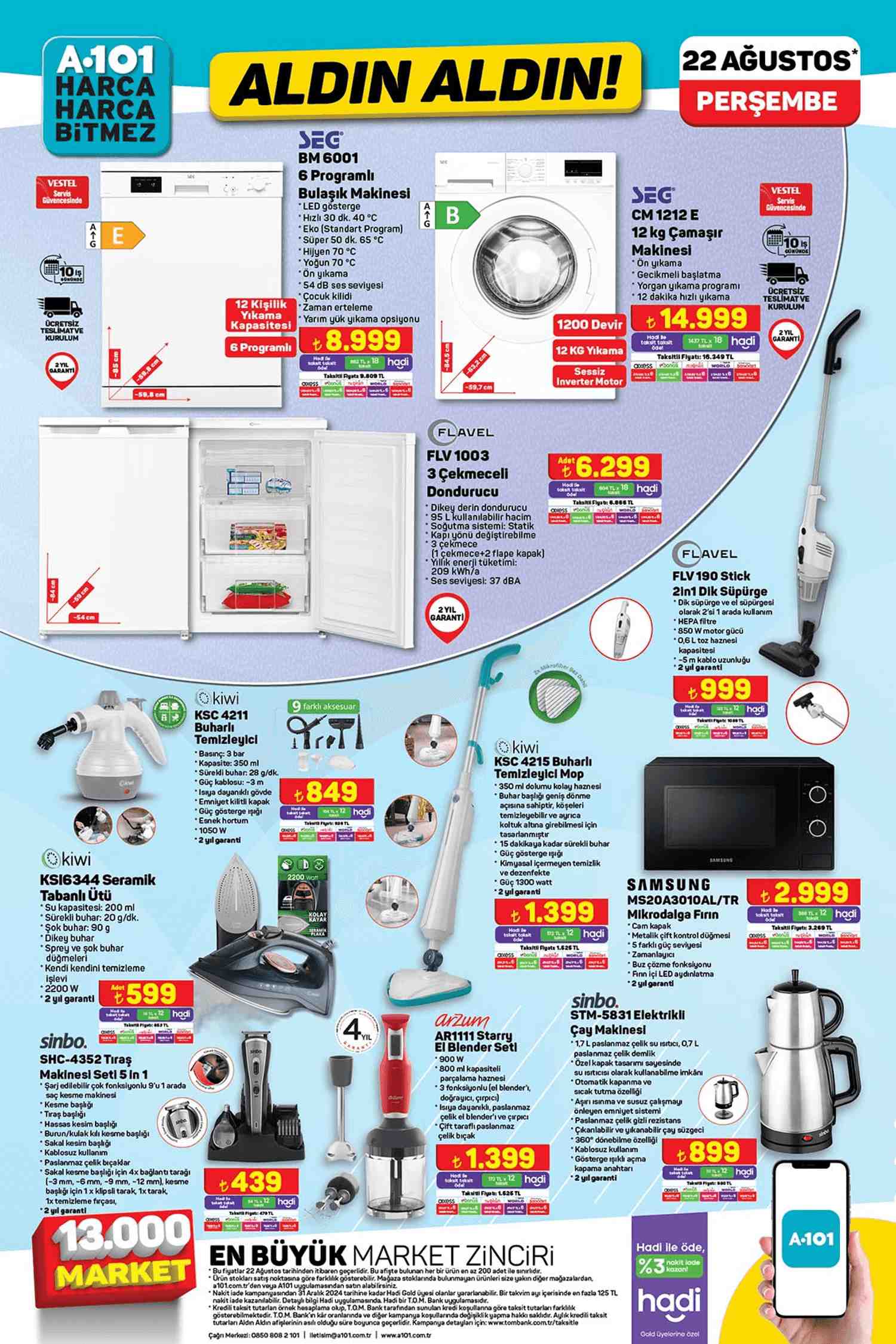 A101 2 2Ağustos Beyaz Eşyalar ve Elektrikli Ev Aletleri Kataloğu