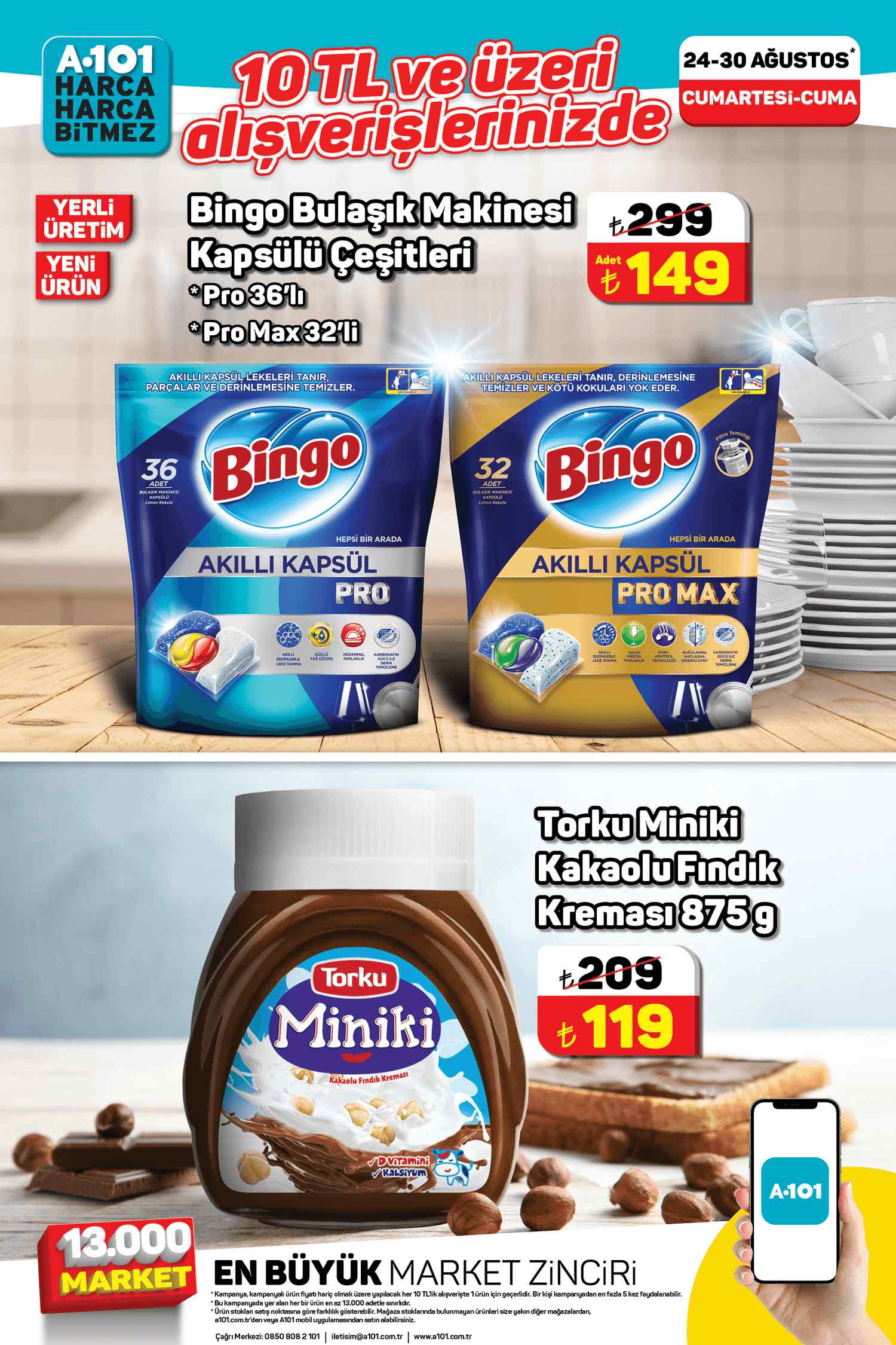 A101 24 AĞUSTOS 2024 10 TL ve üzeri alışverişte geçerli kampanya kataloğu