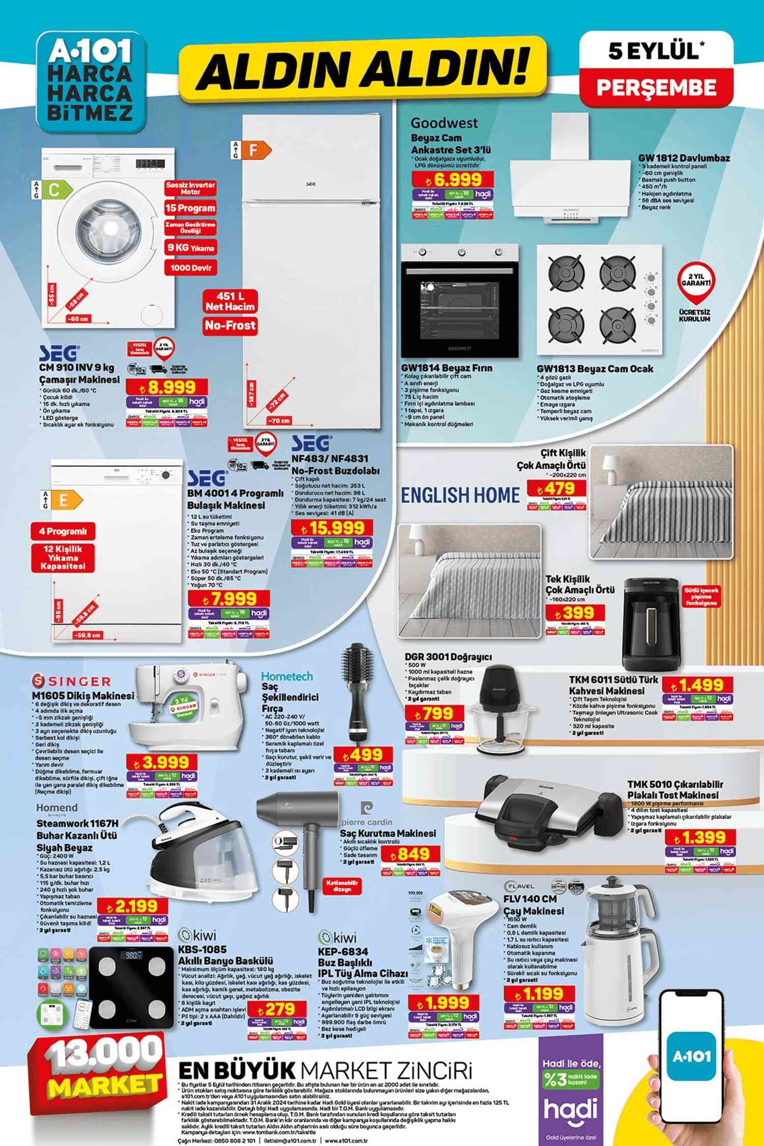 A101 5 Eylül Kataloğu Elektrikli Ev Aletleri Kataloğu