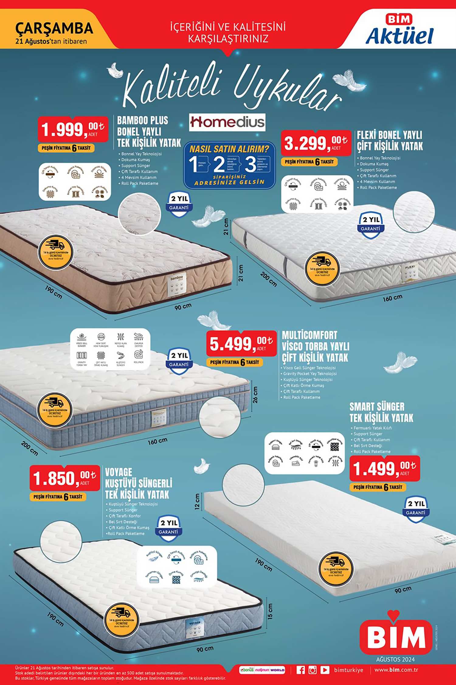 Bim Çarşamba Fırsatları 21 Ağustos 2024 Yatak Ürünleri