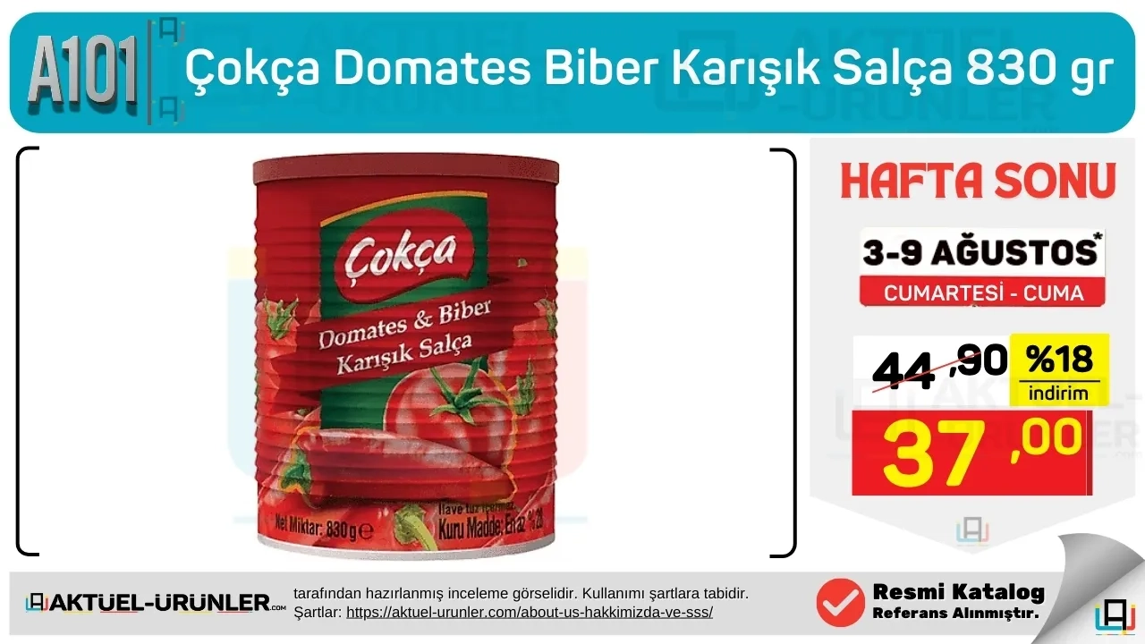 A101 Çokça Domates Biber karışık salçası kampanyası 3 ağustos