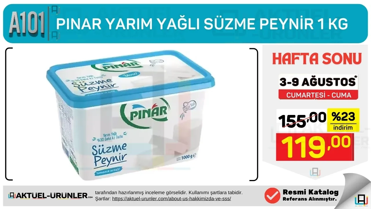 A101 Aktüel Hafta Sonu 3 Ağustos Süzme Peynir İndirimi