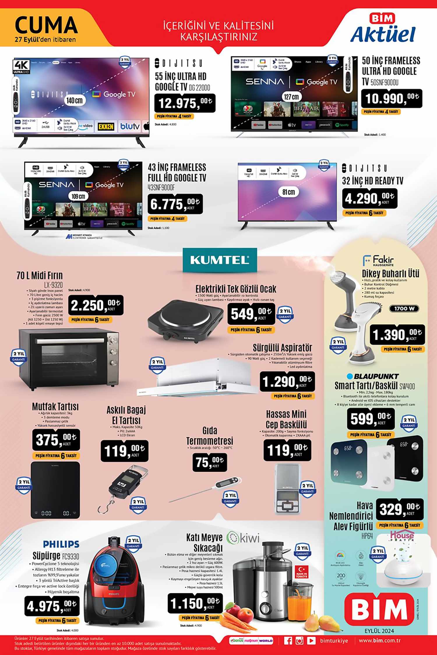 BİM Aktüel 27 Eylül 2024 Televizyonlar ve Tüketici Elektroniği Kataloğu