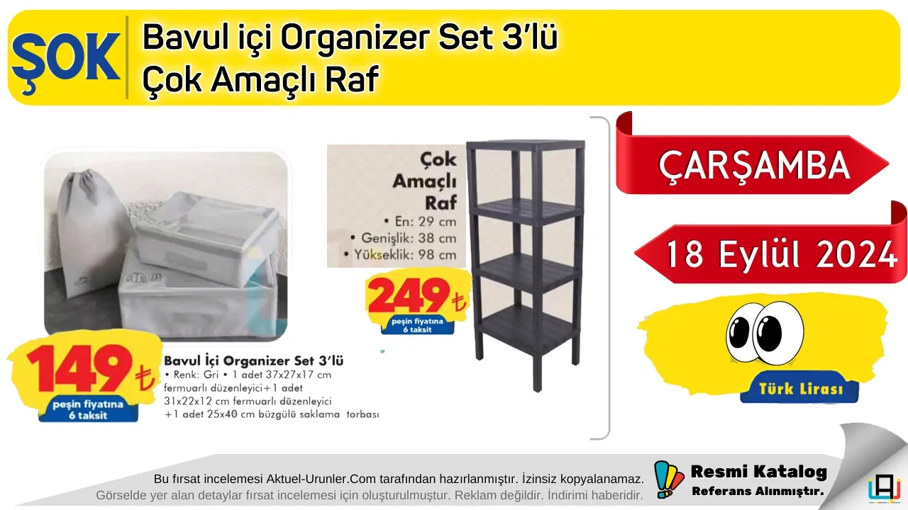 Şok 18 Eylül 2024 Ürün İncelemeleri - Organizer set ve çok amaçlı raf