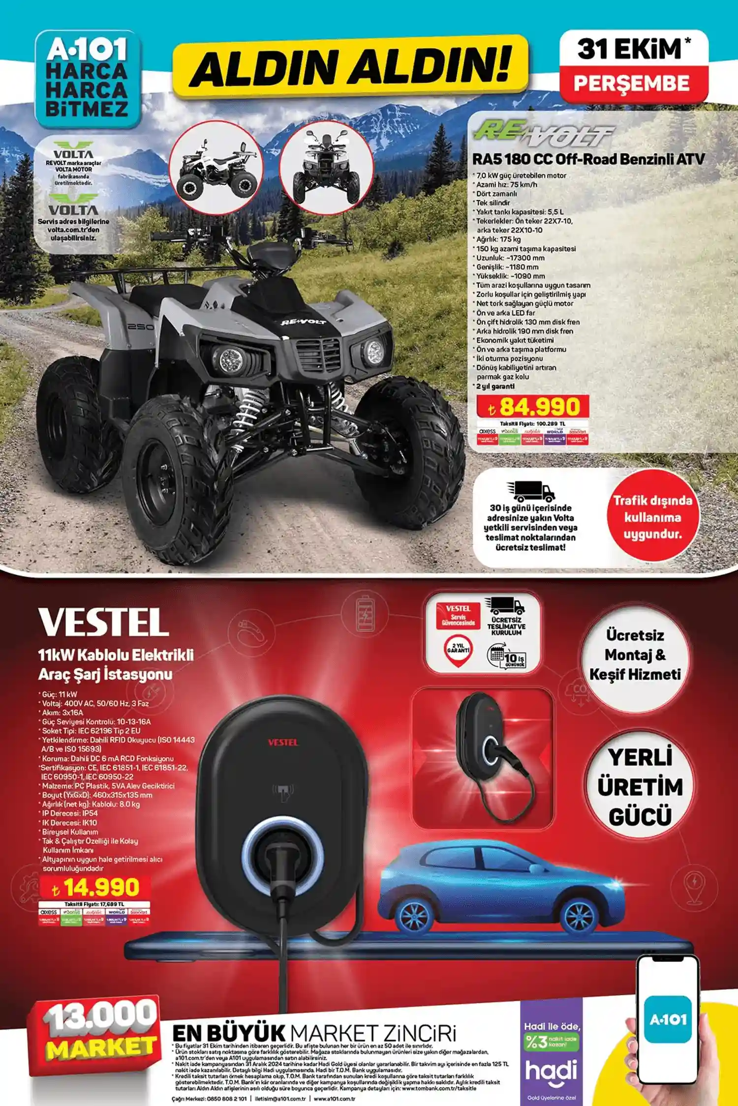 A101 31 Ekim ATV ve Elektrikli Şarj İstasyonu Kataloğu