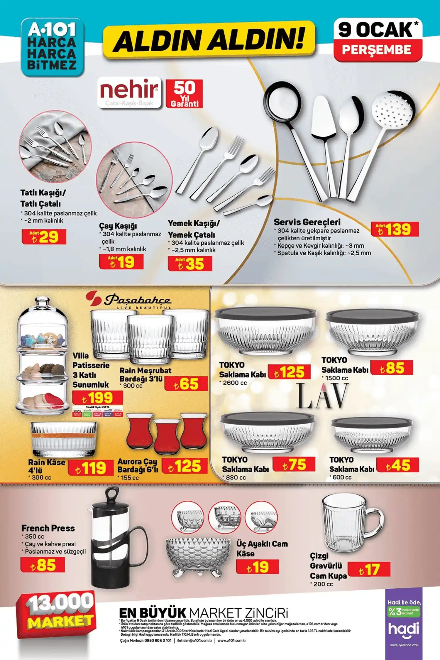 A101 Aktüel 9 Ocak 2025 Mutfak Ürünleri Katalog Sayfası