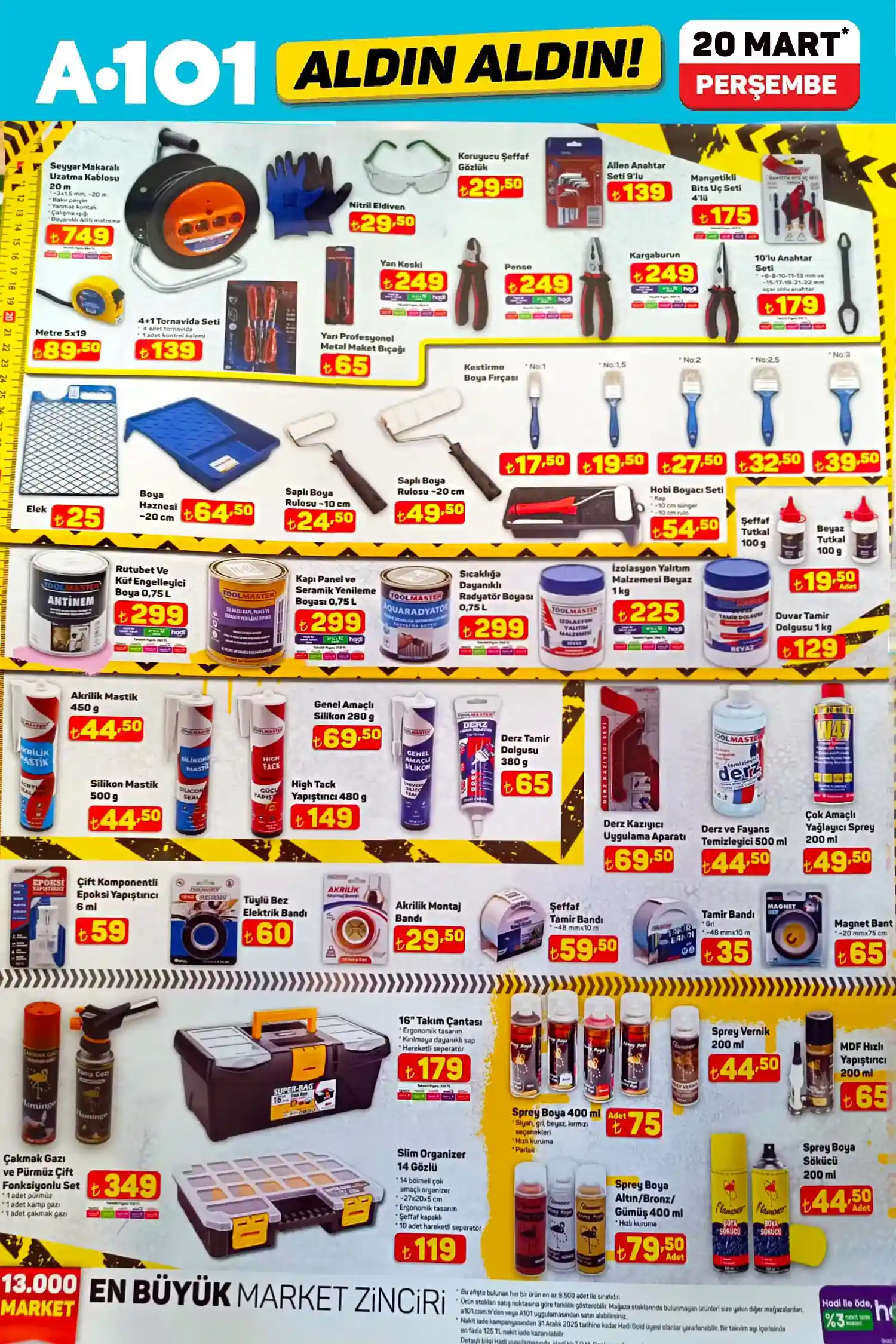 A101 20 Mart 2025 Yapı Market Reyonu Aktüel Kataloğu
