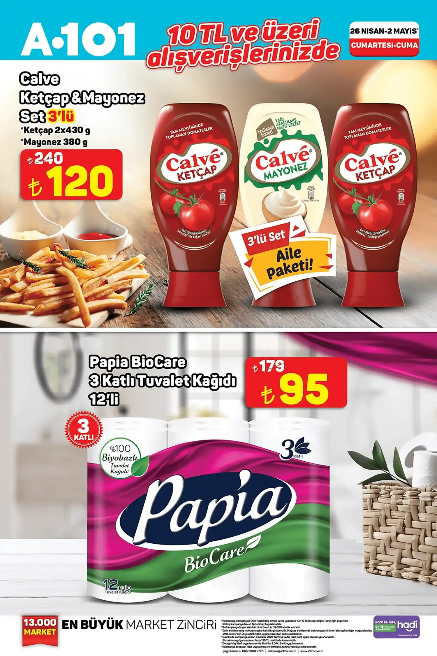 A101 26 Nisan 10 TL Üzeri Alımda İndirim Kampanyası Kataloğu