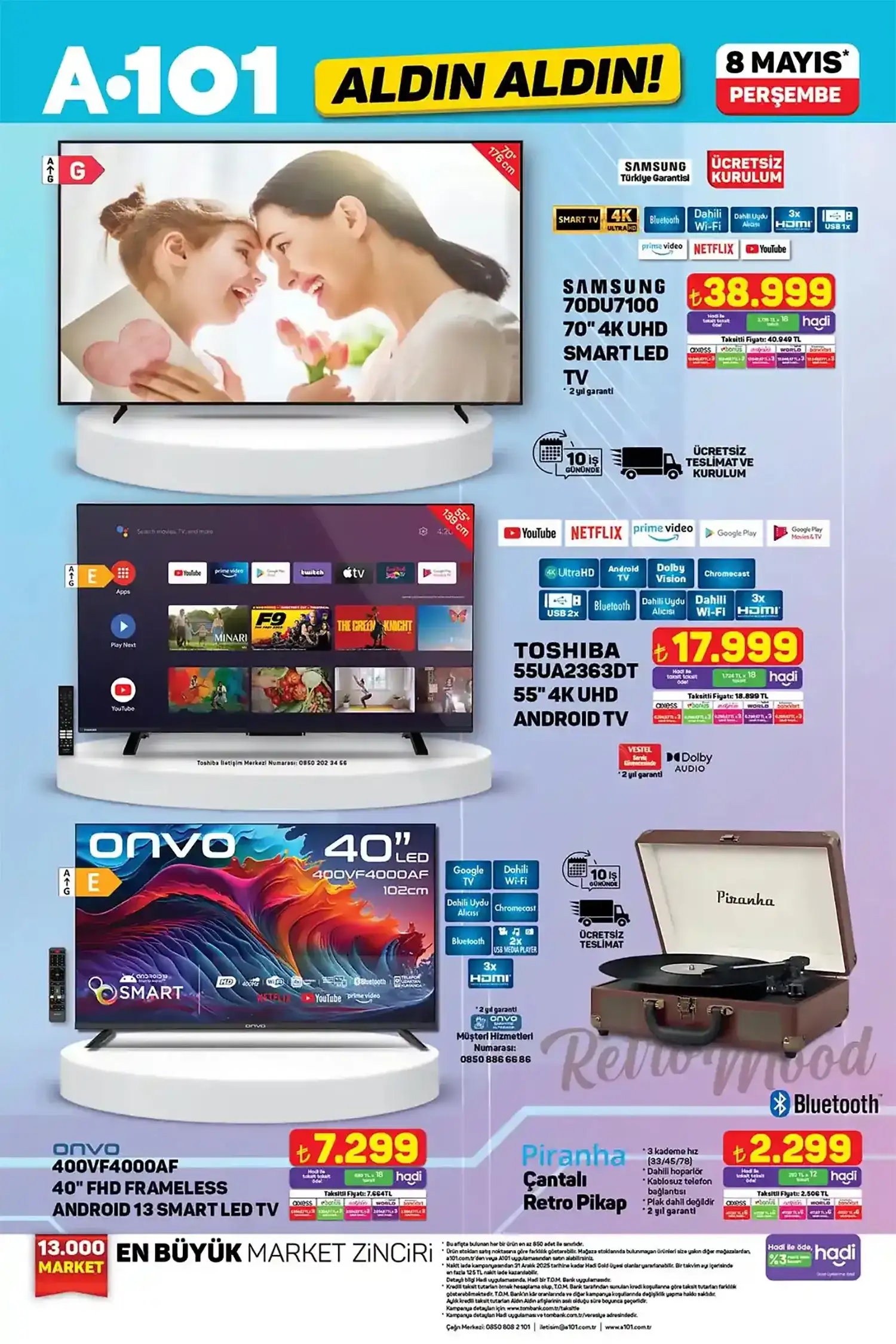 A101 8 Mayıs 2025 Beyaz Eşya ve Televizyonlar Kataloğu