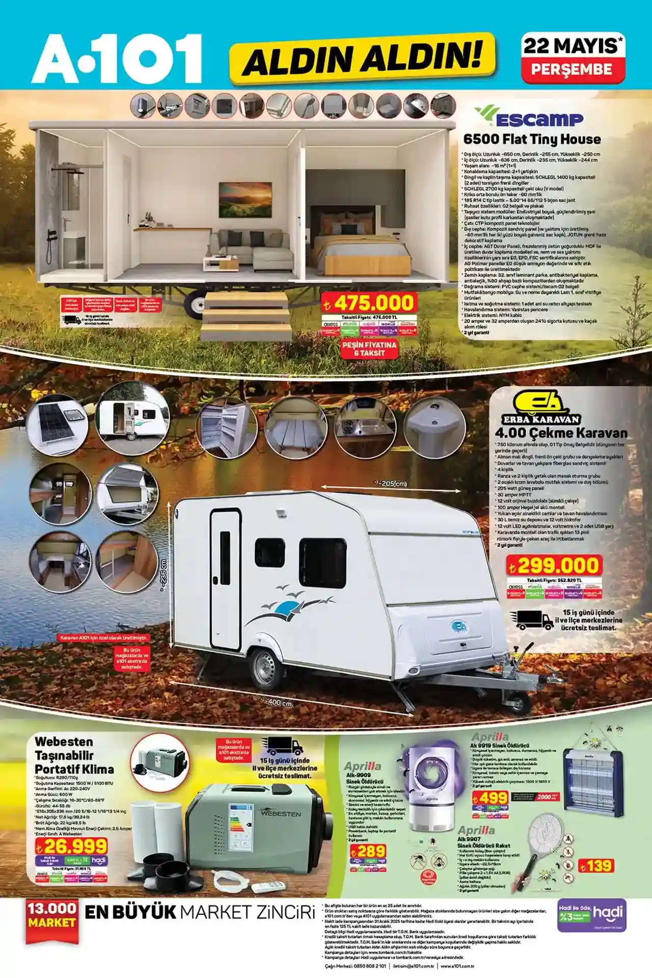 A101 22 Mayıs 2025 Tiny House - Çekme Karavan ve portatif klima kataloğu