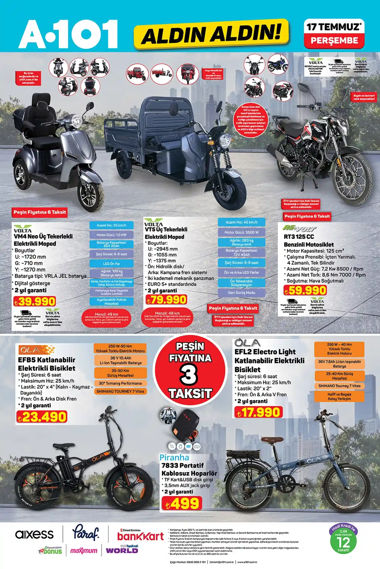 A101 17 Temmuz moped ve motosiklet Fırsatları