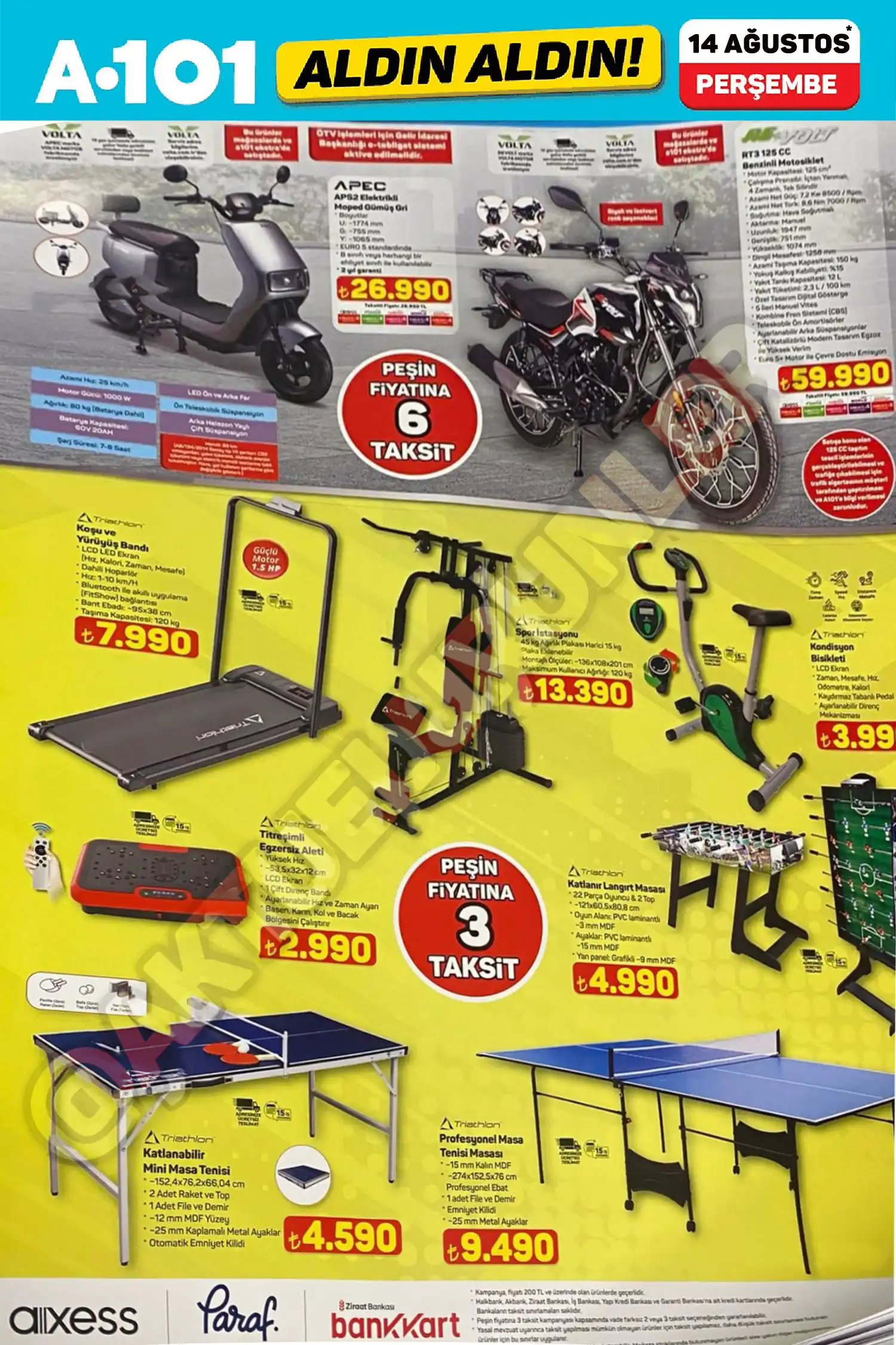 A101 14 Ağustos 2025 Motosikletler, Oyuncu ve Egzersiz Ürünleri