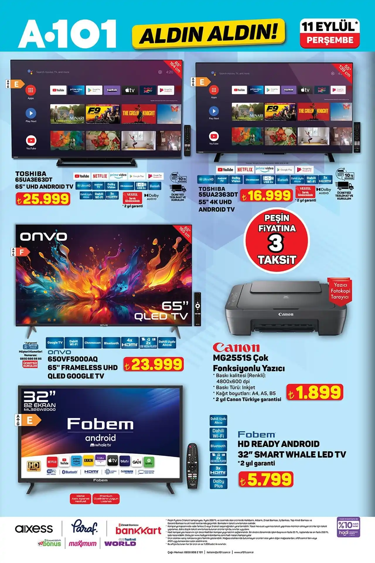 A101 11 Eylül 2025 Kataloğu Televizyon Fırsat Fırtınası