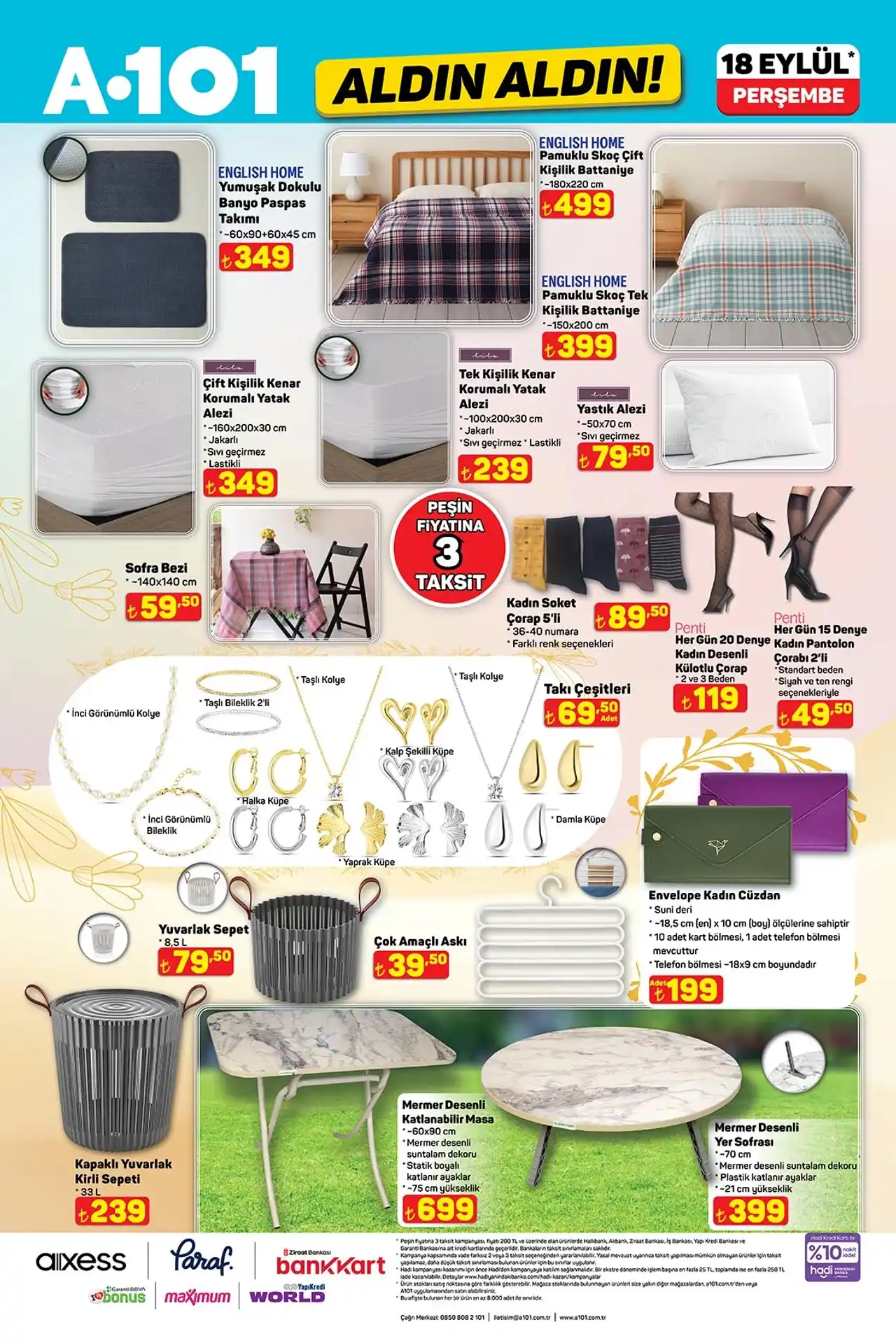 A101 18 Eylül 2025 Ev Tekstili ve İhtiyaçlarında İndirimler Sunan Katalog Sayfası