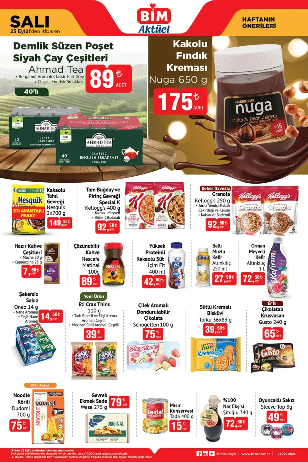 BİM 23 Eylül 2025 Yiyecek ve İçecekler Kataloğu