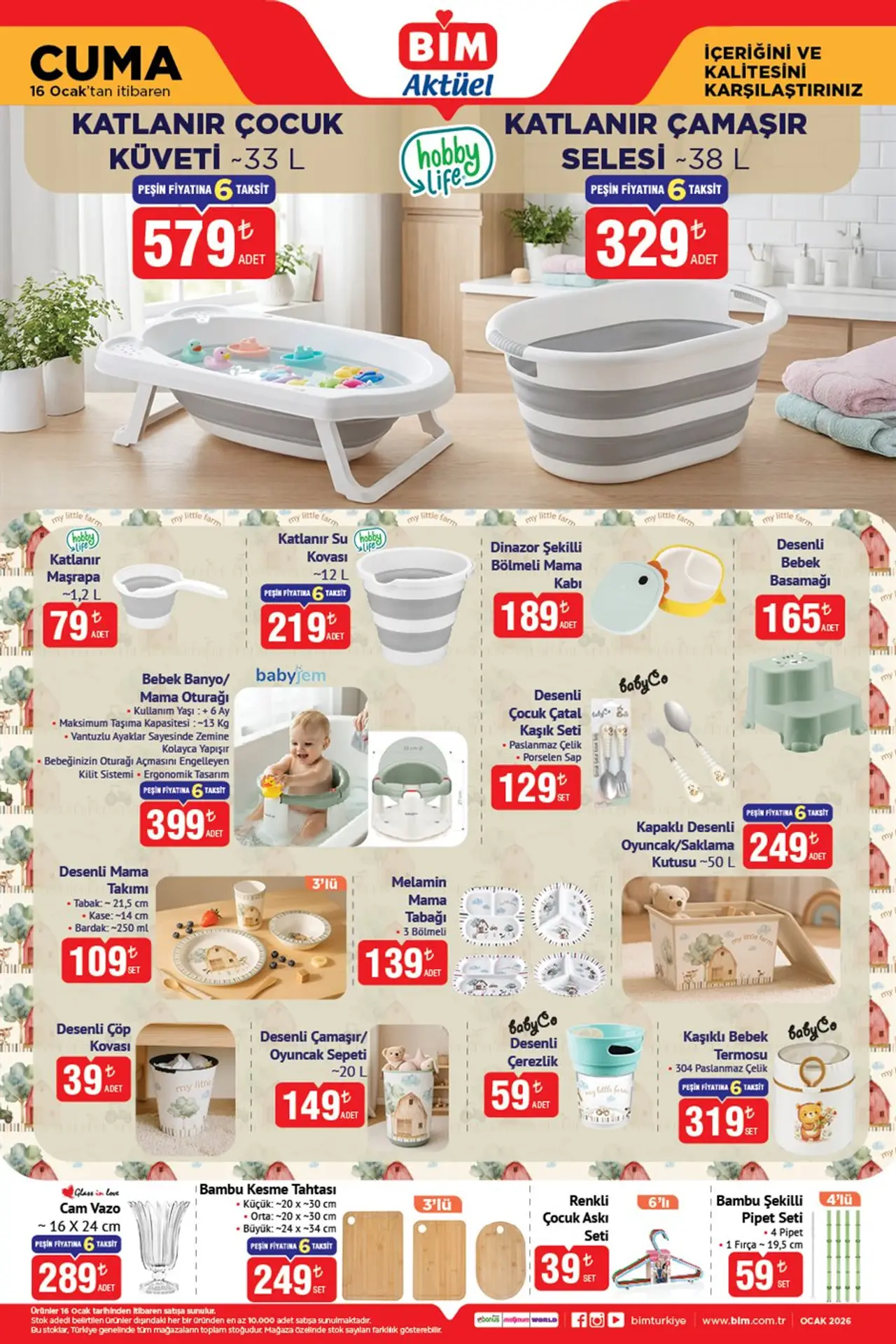 Bim 16 Ocak 2026 Bebek Ürünleri Kataloğu (Yeme içme ve banyo ekipmanları)